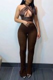 Pink Casual Solid Basic Regular High Waist Conventional Solid Color Trousers