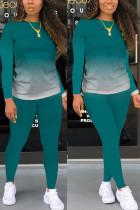 Dark green Fashion Casual adult Ma'am Solid Gradient Two Piece Suits pencil Long Sleeve Two Pieces