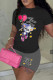 Grey Casual Print Patchwork O Neck Short Sleeve Two Pieces