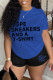 Blue Casual Letter Print Basic O Neck Short Sleeve Two Pieces
