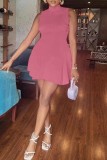 Pink Casual Solid Basic Turtleneck Sleeveless Dress Dresses