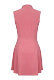 Pink Casual Solid Basic Turtleneck Sleeveless Dress Dresses