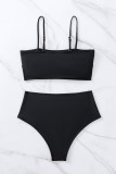 Black Sexy Striped Print Patchwork Backless Swimwears (With Paddings)