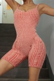 Red Sexy Casual Sportswear Patchwork Backless Contrast U Neck Skinny Romper