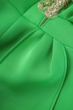 Green Sexy Casual Solid Patchwork V Neck One Step Skirt Dresses