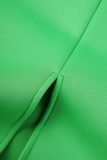 Green Sexy Casual Solid Patchwork V Neck One Step Skirt Dresses