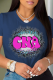 Navy Blue Casual Vintage Print Leopard Patchwork O Neck T-Shirts
