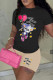 Khaki Casual Print Patchwork O Neck Short Sleeve Two Pieces
