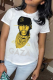 White Casual Street Print Patchwork O Neck T-Shirts