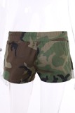 Camouflage Casual Camouflage Print Patchwork Skinny Mid Waist Conventional Full Print Shorts