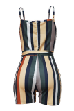 Stripe Casual Work Elegant Striped Frenulum Spaghetti Strap Regular Jumpsuits(With Belt)
