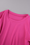 Rose Red Sexy Casual Solid Fold O Neck Short Sleeve Two Pieces