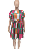 Multi-color Casual Print Patchwork O Neck Short Sleeve Dress