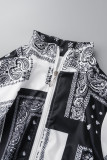Red Casual Print Patchwork Zipper Collar Short Sleeve Two Pieces