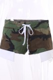 Camouflage Casual Camouflage Print Patchwork Skinny Mid Waist Conventional Full Print Shorts