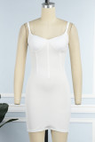 Grey Sexy Casual Solid Backless Spaghetti Strap Sleeveless Dress Dresses