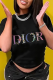 Black Street Basis Print Patchwork Letter O Neck T-Shirts