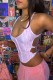 Pink Sexy Letter Bandage Backless U Neck Tops