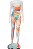 Colour Sexy Print Backless Strapless Sleeveless Two Pieces