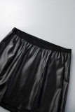 Black Sexy Solid Patchwork Asymmetrical Zipper Halter Sleeveless Two Pieces