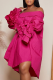 Rose Red Casual Sweet Elegant Solid Fold Off the Shoulder Off The Shoulder Dresses