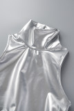 Silver Sexy Casual Solid Basic Turtleneck Tops