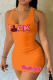 Tangerine Red Sexy Print Patchwork U Neck Pencil Skirt Dresses