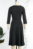 Yellow Casual Solid Patchwork Buttons O Neck A Line Dresses