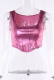 Rose Red Sexy Casual Solid Basic U Neck Tops