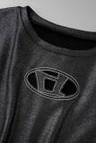 Black Sexy Casual Solid Hollowed Out O Neck Short Sleeve Two Pieces