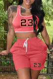 Rose Red Casual Sportswear Print Basic U Neck Sleeveless Two Pieces