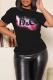 Black Casual Street Print Patchwork O Neck T-Shirts