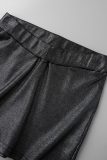 Black Sexy Casual Solid Hollowed Out O Neck Short Sleeve Two Pieces