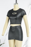 Black Sexy Casual Solid Hollowed Out O Neck Short Sleeve Two Pieces
