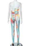 Colour Sexy Print Backless Strapless Sleeveless Two Pieces
