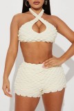 Blue Sexy Casual Solid Backless Halter Sleeveless Two Pieces