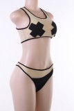 Black Sexy Patchwork See-through Contrast Swimwears