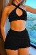 Black Sexy Casual Solid Backless Halter Sleeveless Two Pieces