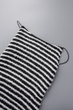 Black Sexy Striped Print Bandage Backless Spaghetti Strap Sleeveless Dress Dresses