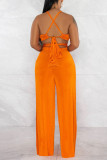 Orange Sexy Solid Bandage Patchwork Backless Sleeveless Two Pieces