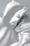 Silver Sexy Casual Solid Basic Turtleneck Tops