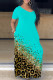 Cyan Casual Print Basic V Neck Short Sleeve Dress