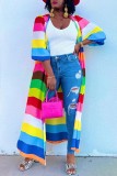 Multicolor Casual Striped Cardigan Outerwear