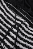 Black Sexy Striped Print Bandage Backless Spaghetti Strap Sleeveless Dress Dresses
