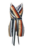 Stripe Casual Work Elegant Striped Frenulum Spaghetti Strap Regular Jumpsuits(With Belt)