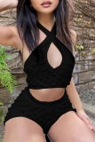 Blue Sexy Casual Solid Backless Halter Sleeveless Two Pieces