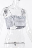 Grey Sexy Patchwork Backless Spaghetti Strap Tops