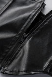 Black Sexy Solid Patchwork Asymmetrical Zipper Halter Sleeveless Two Pieces
