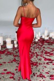 Red Sexy Solid Backless Spaghetti Strap Long Dress Dresses