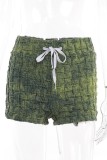 Green Casual Print Basic Skinny High Waist Conventional Full Print Shorts